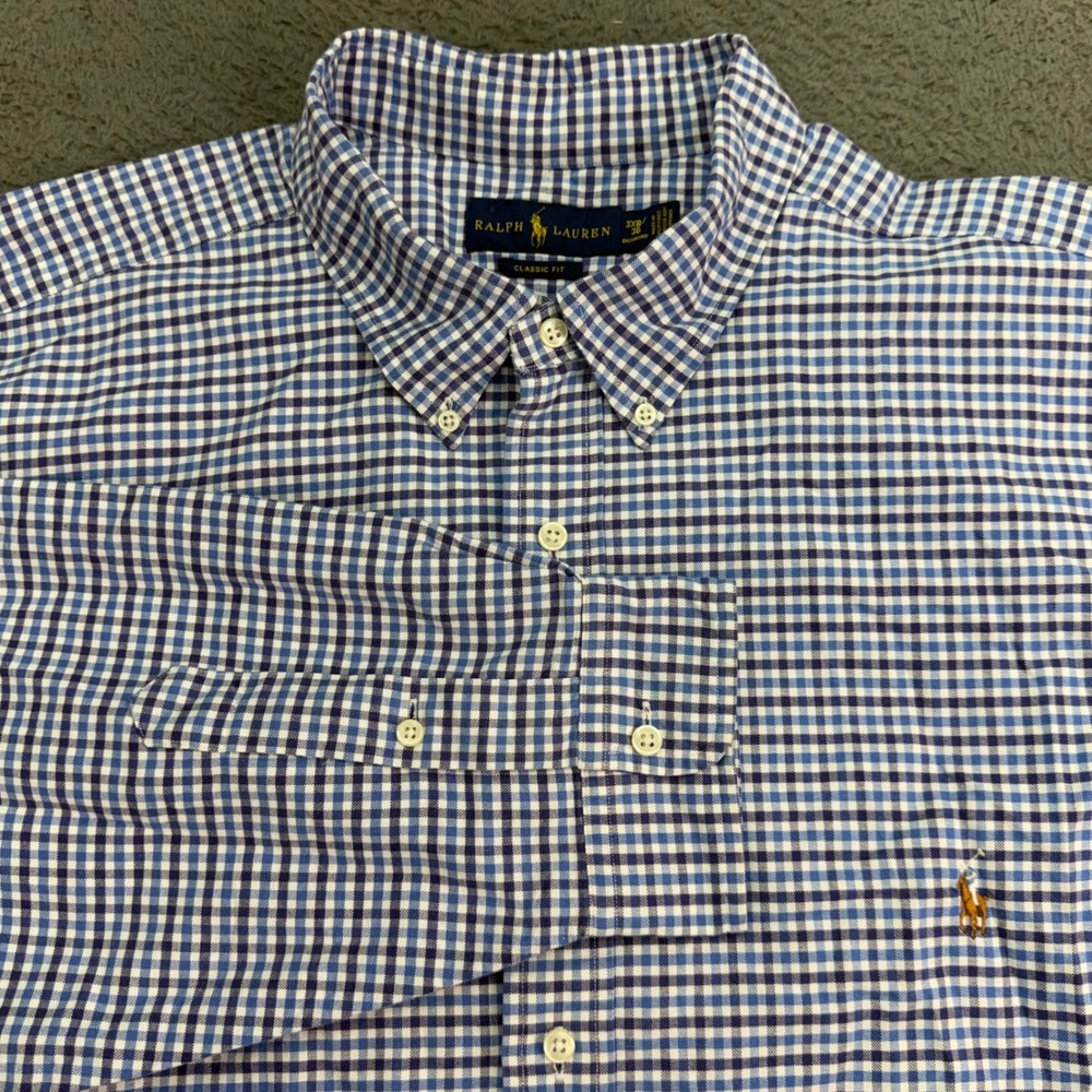Ralph Lauren Button Down Shirt Mens 3XB Blue‎ Gingham Classic Fit Long Sleeve